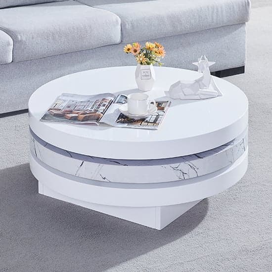 Tracy Round Rotating Coffee Table In Vida Marble Effect