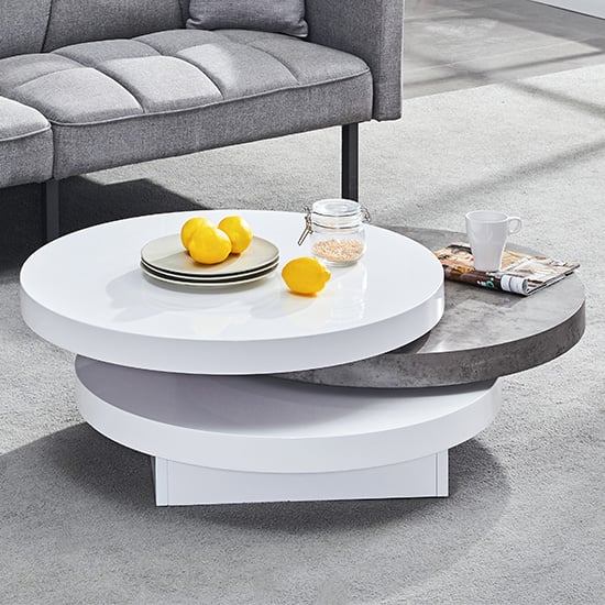 Tracy Round Rotating Coffee Table With Concrete Effect