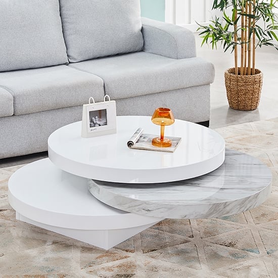 Tracy Round Rotating Coffee Table With Magnesia Marble Effect