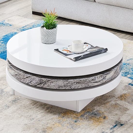 Tracy Round Rotating Coffee Table With Melange Marble Effect