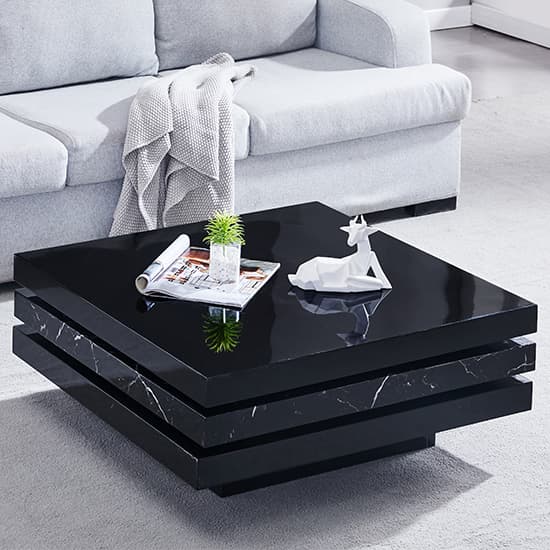 Tracy Square Rotating Coffee Table In Milano Marble Effect