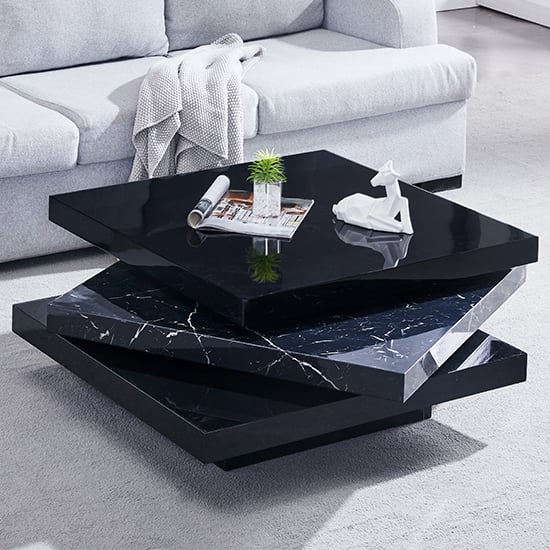 Tracy Square Rotating Coffee Table In Milano Marble Effect