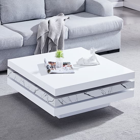 Tracy Square Rotating Coffee Table In Vida Marble Effect