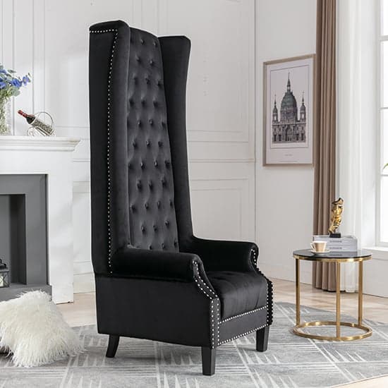 Trent Tall Upholstered Velvet Porter Chair In Black