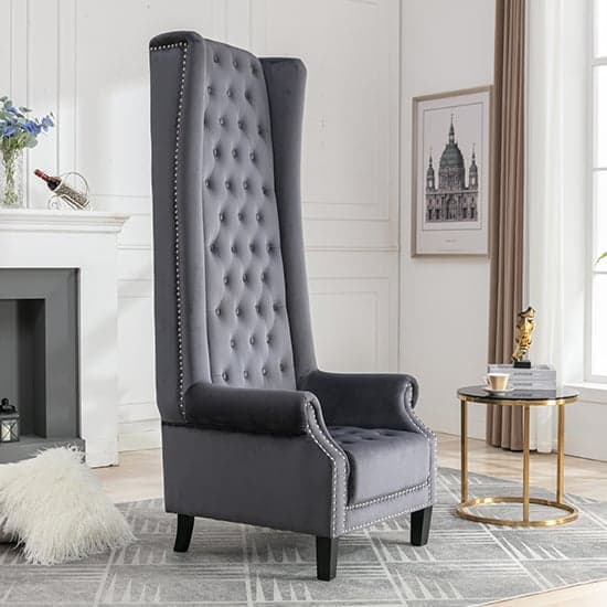 Trent Tall Upholstered Velvet Porter Chair In Grey