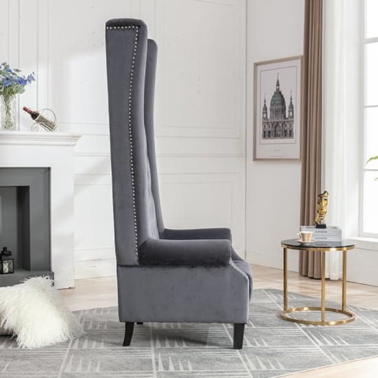 Trent Tall Upholstered Velvet Porter Chair In Grey