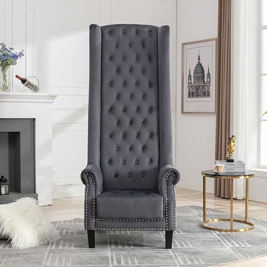 Trent Tall Upholstered Velvet Porter Chair In Grey