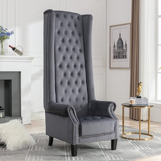 Trent Tall Upholstered Velvet Porter Chair In Grey