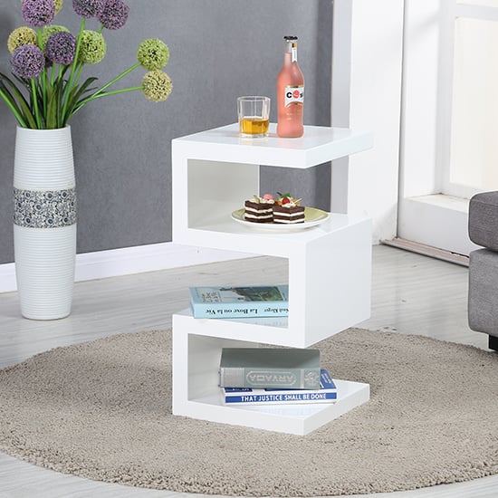 Troon High Gloss 2 Tier Side Table In White