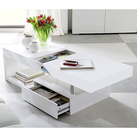 Tulsa High Gloss Storage Coffee Table In White