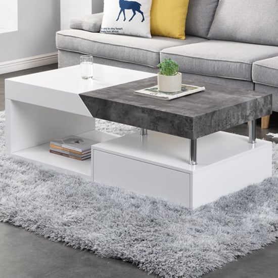 Tulsa Wooden Storage Coffee Table In White And Concrete Effect