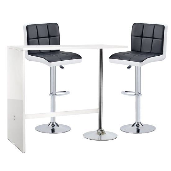 Tupelo Bar Table In White Gloss 2 Cortez Black White Bar Stools