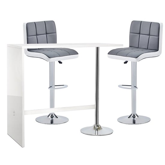 Tupelo Bar Table In White Gloss 2 Cortez Grey White Bar Stools