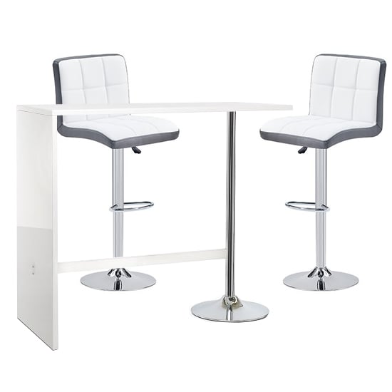 Tupelo Bar Table In White Gloss 2 Cortez White Grey Bar Stools