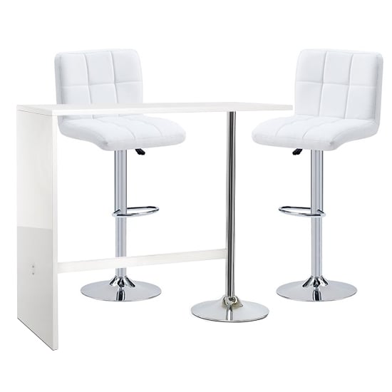 Tupelo Bar Table In White Gloss With 2 Concord White Bar Stools