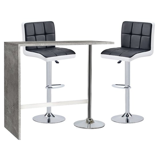 Tupelo Concrete Effect Bar Table 2 Cortez Black White Bar Stools