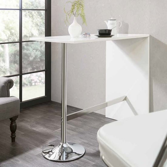 Tupelo High Gloss Bar Table In White With Chrome Legs