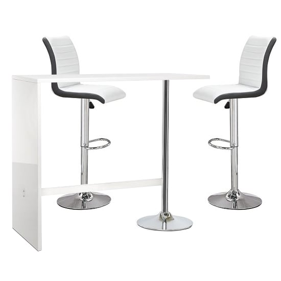 Tupelo White Gloss Bar Table 2 Riga White And Black Bar Stools