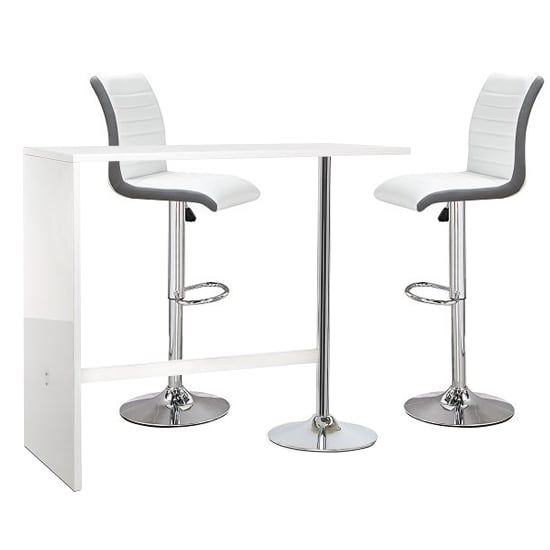 Tupelo White Gloss Bar Table 2 Riga White And Grey Bar Stools