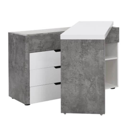 Unadilla Corner Gloss Storage Computer Desk In White Concrete Effect