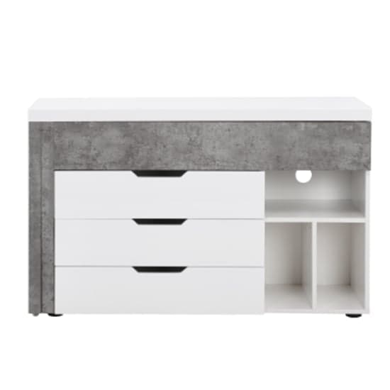 Unadilla Corner Gloss Storage Computer Desk In White Concrete Effect