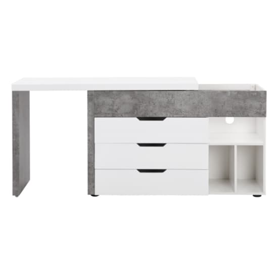 Unadilla Corner Gloss Storage Computer Desk In White Concrete Effect