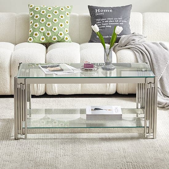 Valdosta Clear Glass Coffee Table With Stainless Steel Frame