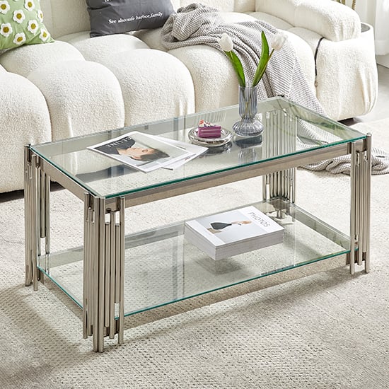 Valdosta Clear Glass Coffee Table With Stainless Steel Frame