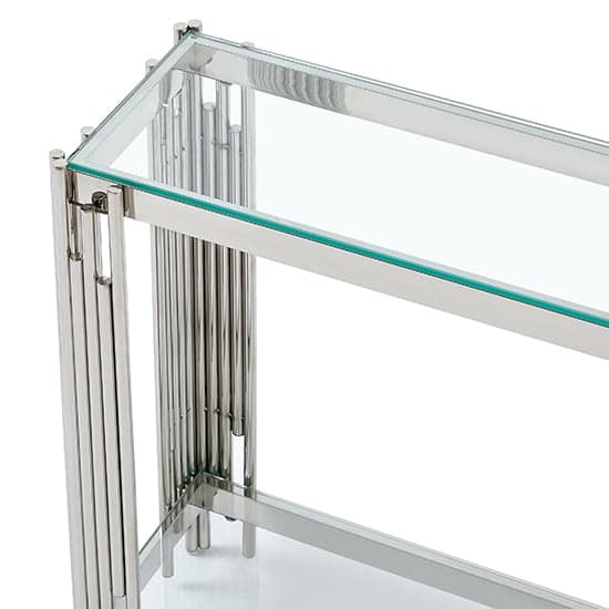 Valdosta Clear Glass Console Table With Stainless Steel Frame