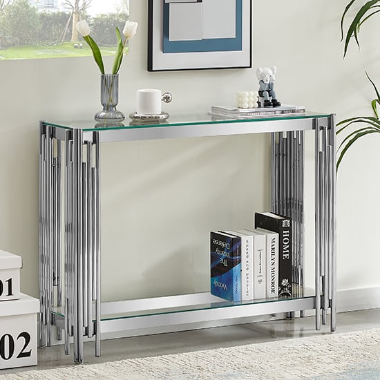 Valdosta Clear Glass Console Table With Stainless Steel Frame