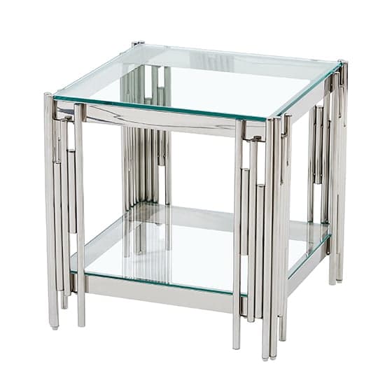 Valdosta Clear Glass Lamp Table With Stainless Steel Frame