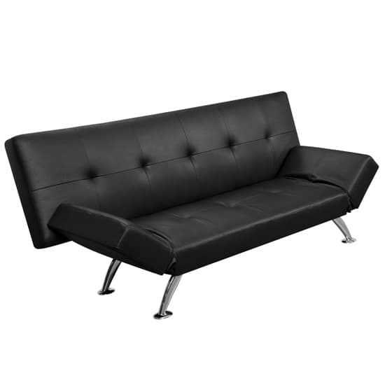 Valencia Faux Leather Sofa Bed In Black With Chrome Metal Legs