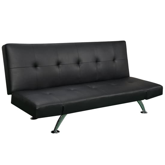 Valencia Faux Leather Sofa Bed In Black With Chrome Metal Legs