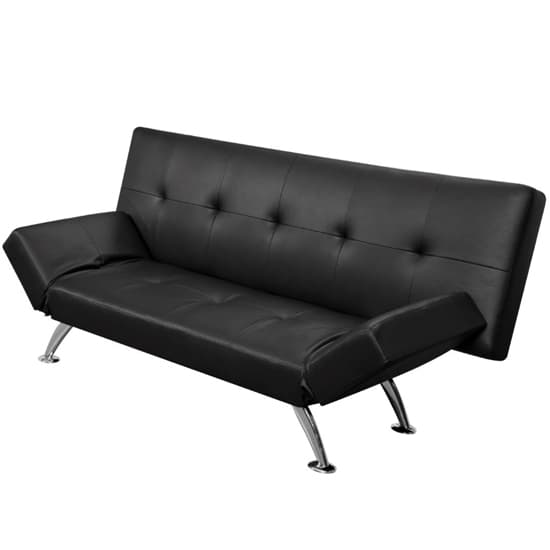 Valencia Faux Leather Sofa Bed In Black With Chrome Metal Legs