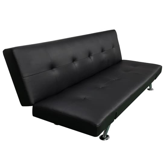 Valencia Faux Leather Sofa Bed In Black With Chrome Metal Legs