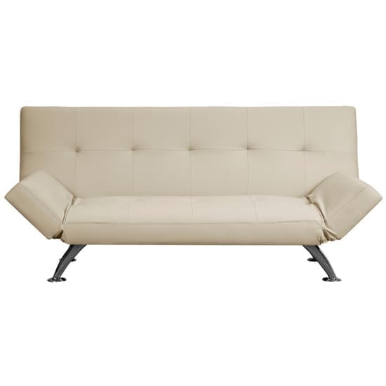 Valencia Faux Leather Sofa Bed In Cream With Chrome Metal Legs