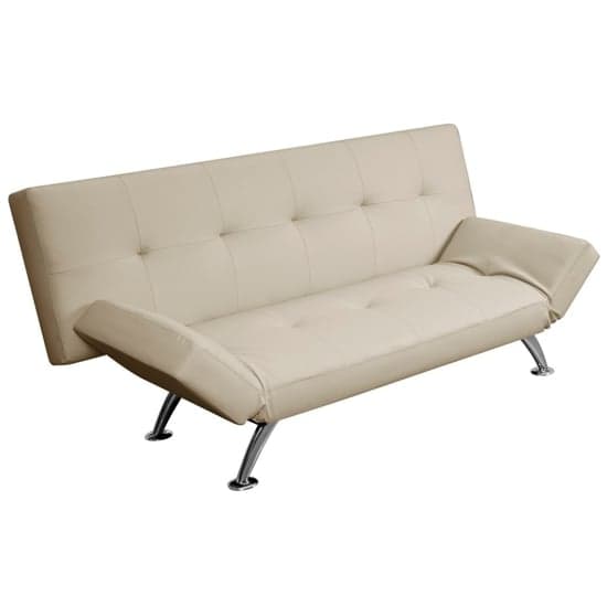 Valencia Faux Leather Sofa Bed In Cream With Chrome Metal Legs