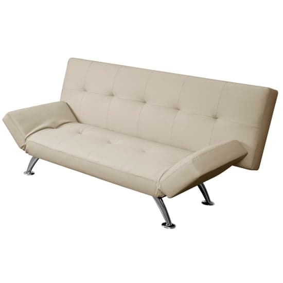 Valencia Faux Leather Sofa Bed In Cream With Chrome Metal Legs