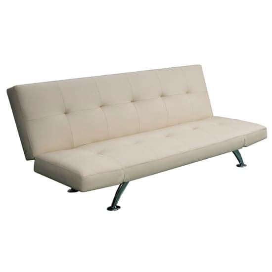 Valencia Faux Leather Sofa Bed In Cream With Chrome Metal Legs