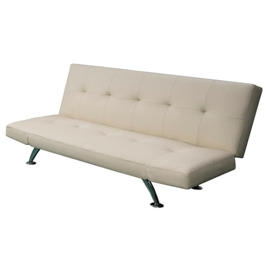 Valencia Faux Leather Sofa Bed In Cream With Chrome Metal Legs