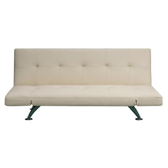 Valencia Faux Leather Sofa Bed In Cream With Chrome Metal Legs