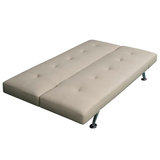 Valencia Faux Leather Sofa Bed In Cream With Chrome Metal Legs