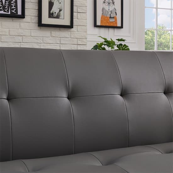 Valencia Faux Leather Sofa Bed In Grey With Chrome Metal Legs