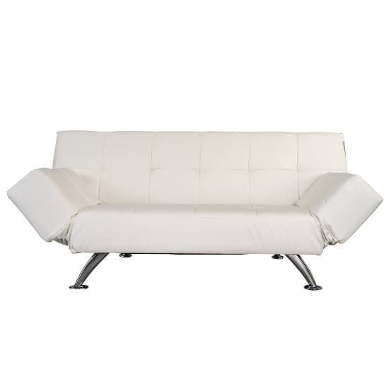 Valencia Faux Leather Sofa Bed In White With Chrome Metal Legs