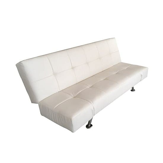 Valencia Faux Leather Sofa Bed In White With Chrome Metal Legs