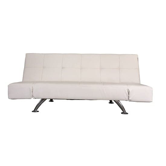 Valencia Faux Leather Sofa Bed In White With Chrome Metal Legs