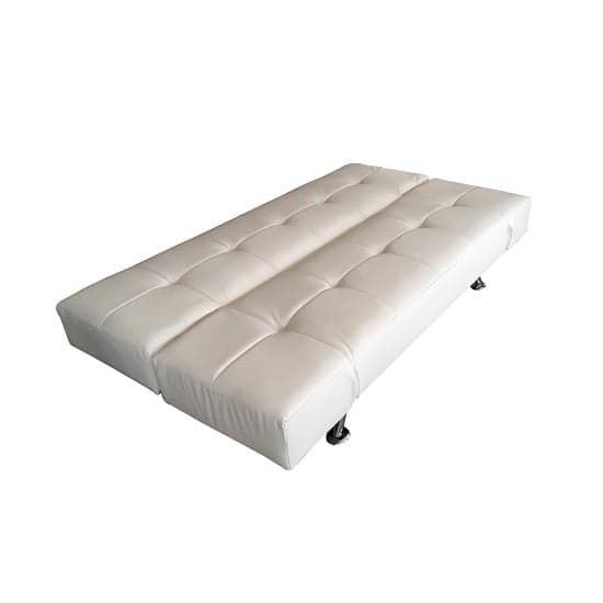 Valencia Faux Leather Sofa Bed In White With Chrome Metal Legs