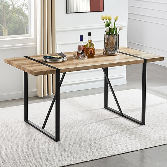 Vallejo Rectangular Wooden Dining Table With Black Metal Legs