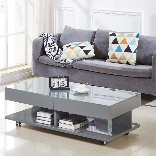 Vernon Extending High Gloss Coffee Table With Storage In Grey