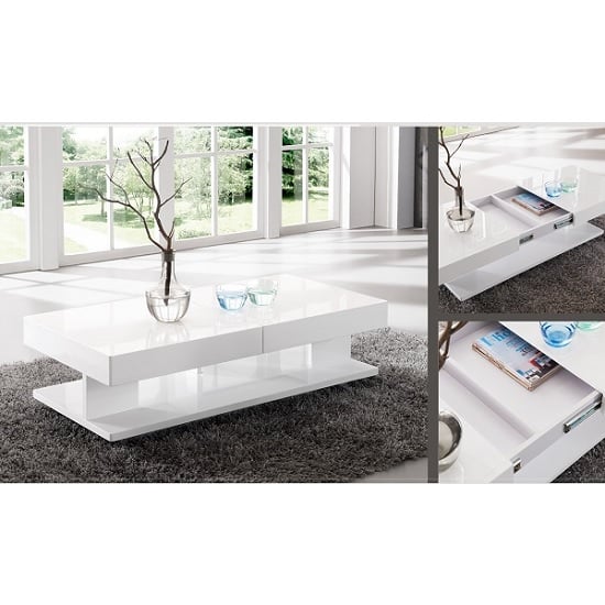Vernon Extending High Gloss Coffee Table With Storage In White
